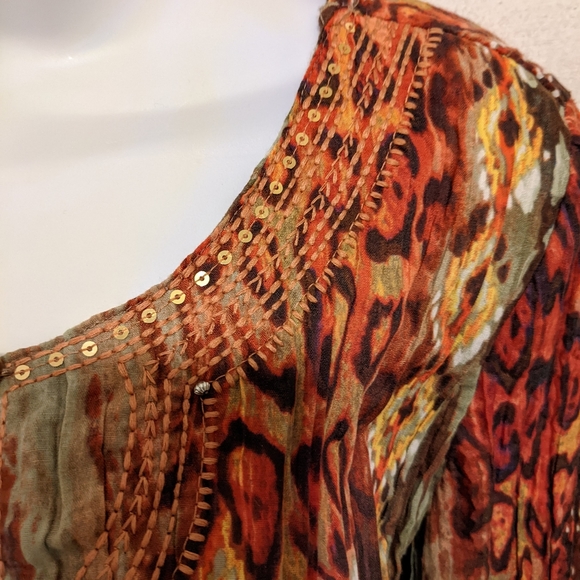 Rebecca Malone Embellished, Gauze Animal Print Blouse Size M NEW - Picture 5 of 5